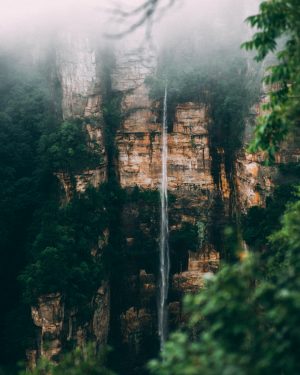 zhangjiajie mountains and a waterfall